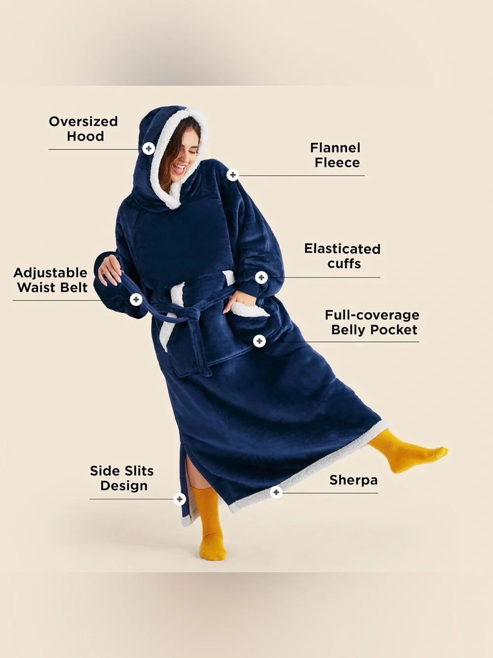Wearable Hooded Blanket with adjustable waist and pocket. One size- Adult. NIP